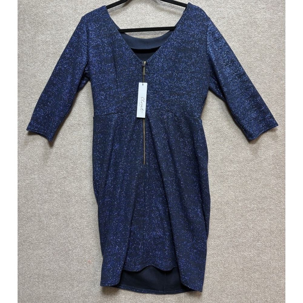 Closet London Navy Blue Sparkle Mid Length Boat Neck V-Back Dress 12 NEW
